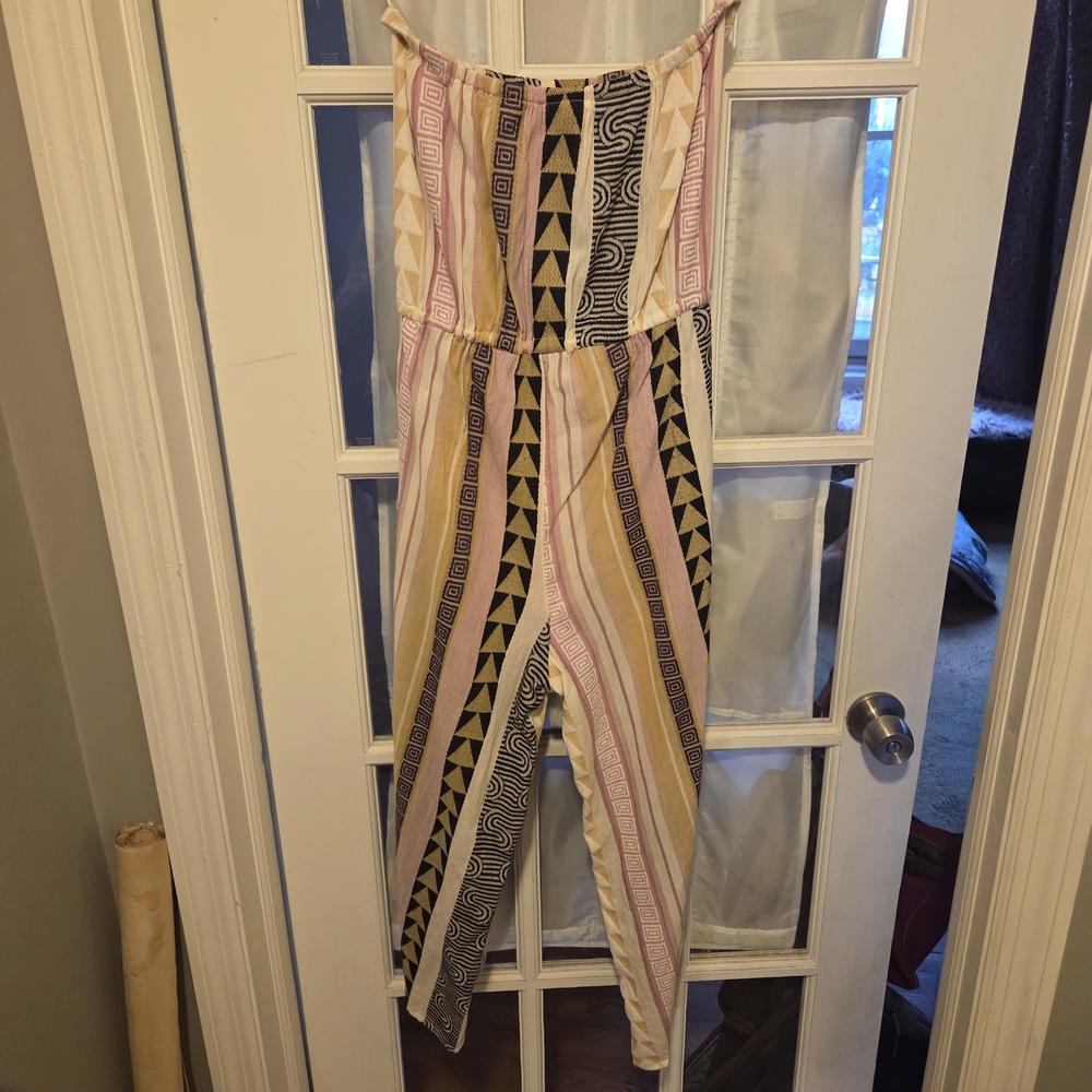 Elan Strapless Multicolor Geometric Pant Jumpsuit